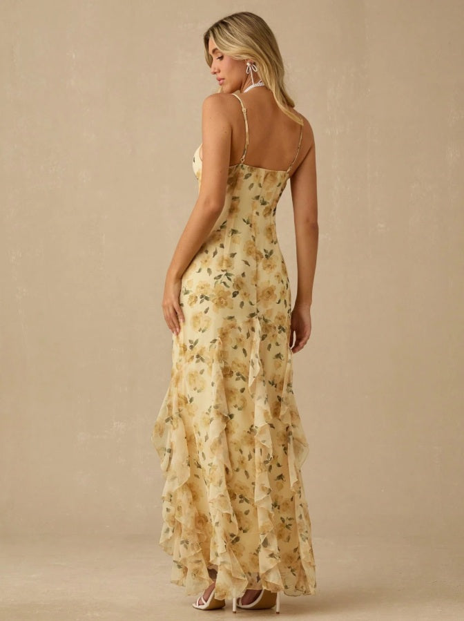 Vestido largo con vuelos tipo imperio