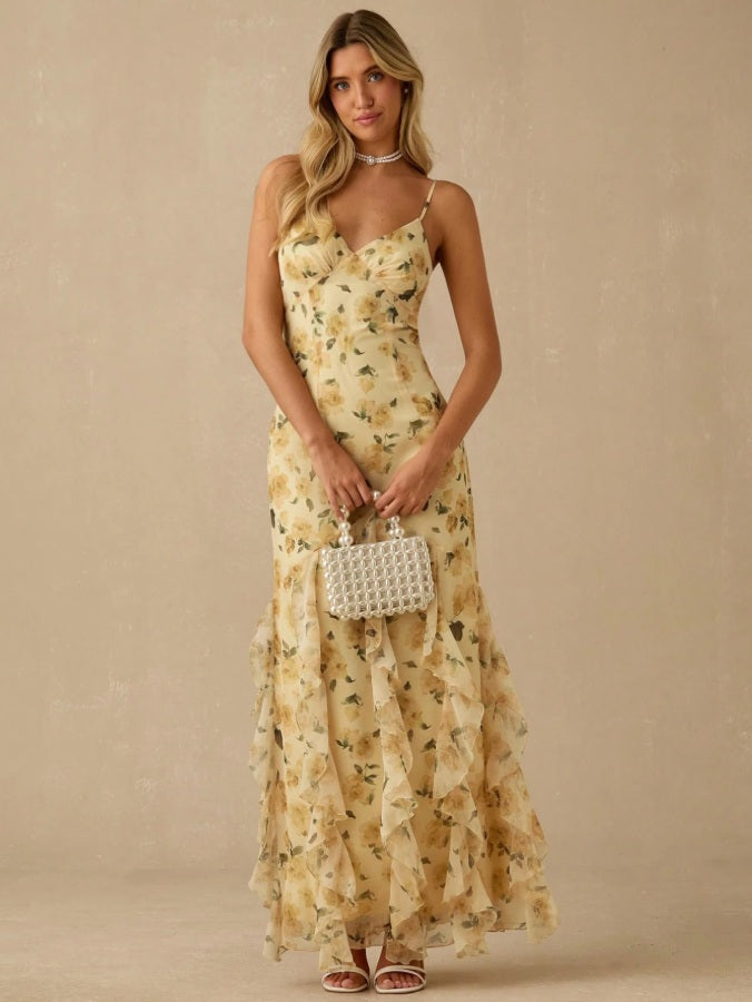 Vestido largo con vuelos tipo imperio