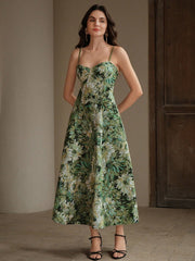 Vestido verde estilo boheme con estampado completo