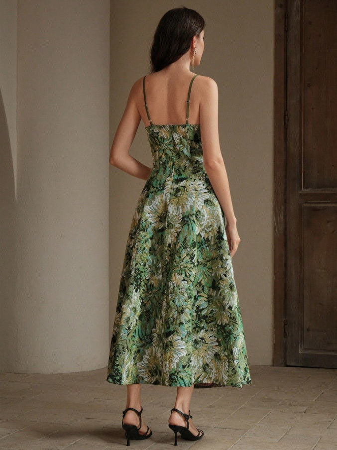 Vestido verde estilo boheme con estampado completo