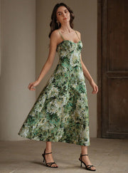 Vestido verde estilo boheme con estampado completo