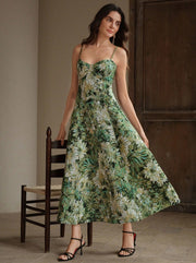 Vestido verde estilo boheme con estampado completo