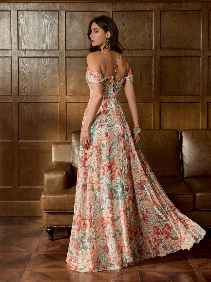 Vestido largo de noche Elizabeth Bennet con hombros descubiertos