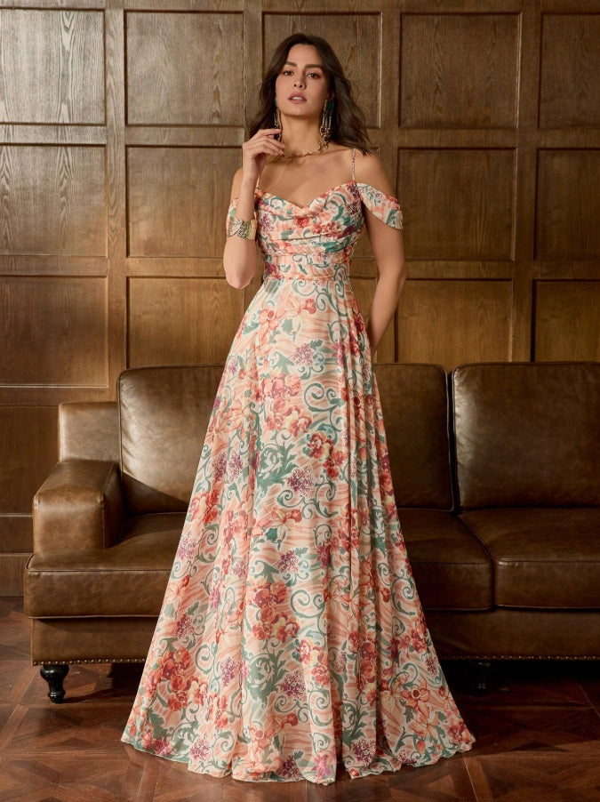 Vestido largo de noche Elizabeth Bennet con hombros descubiertos