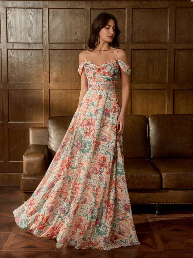 Vestido largo de noche Elizabeth Bennet con hombros descubiertos