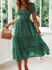 Vestido verde largo de mangas tipo tulipán