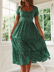Vestido verde largo de mangas tipo tulipán