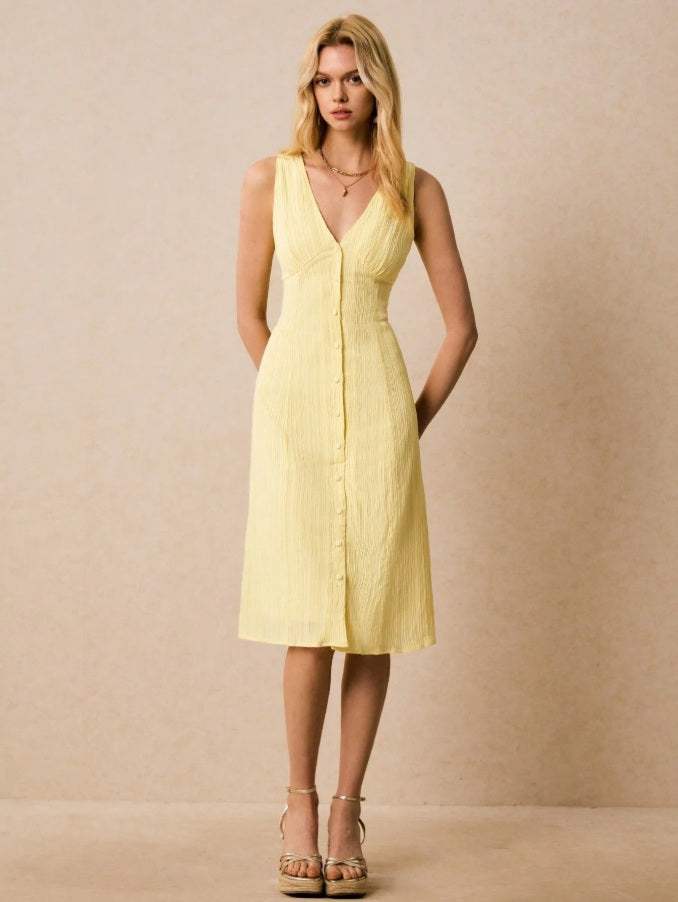 Vestido midi abotonado sin mangas